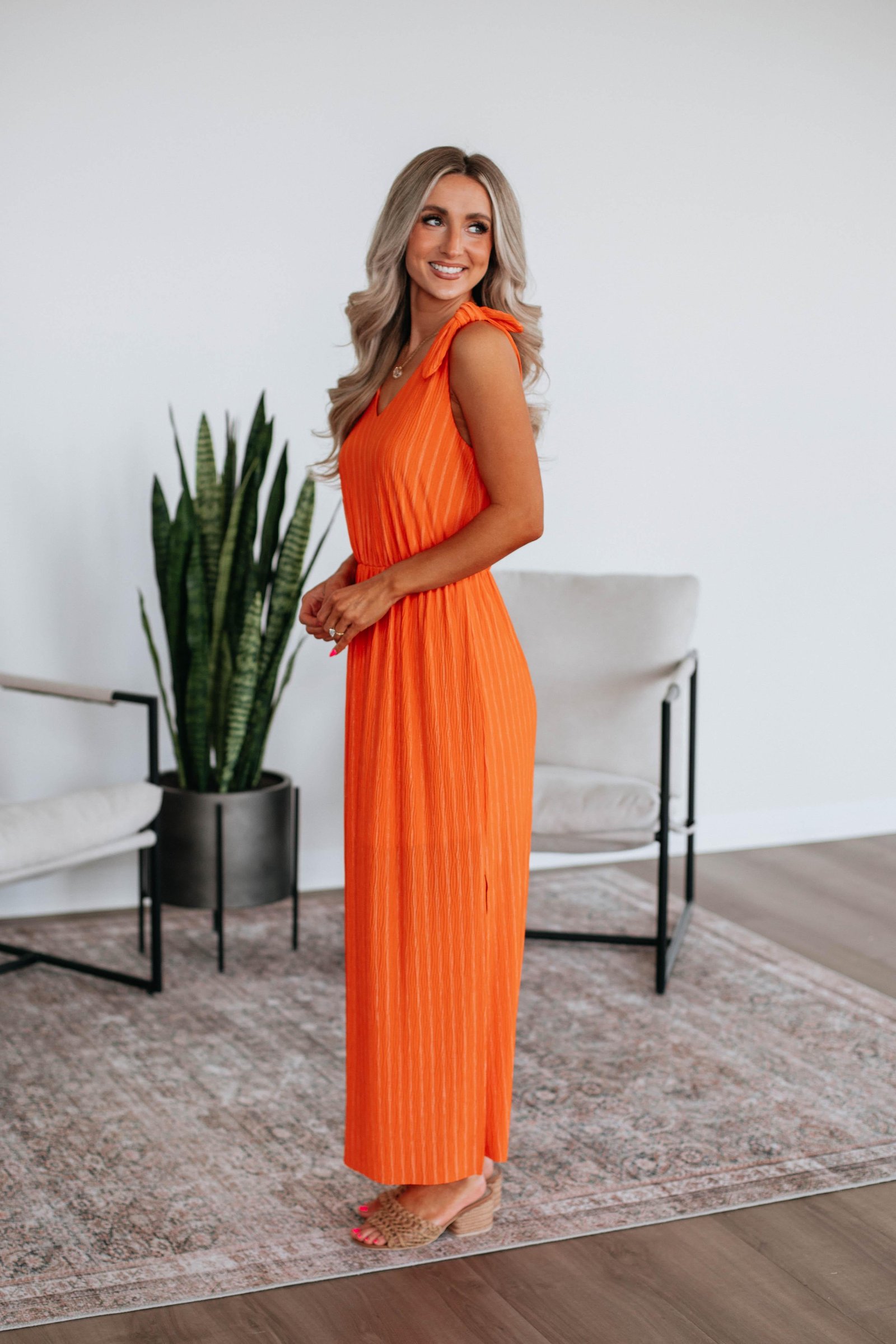 Danetta Striped Dress - Tangerine Mix - Image 2
