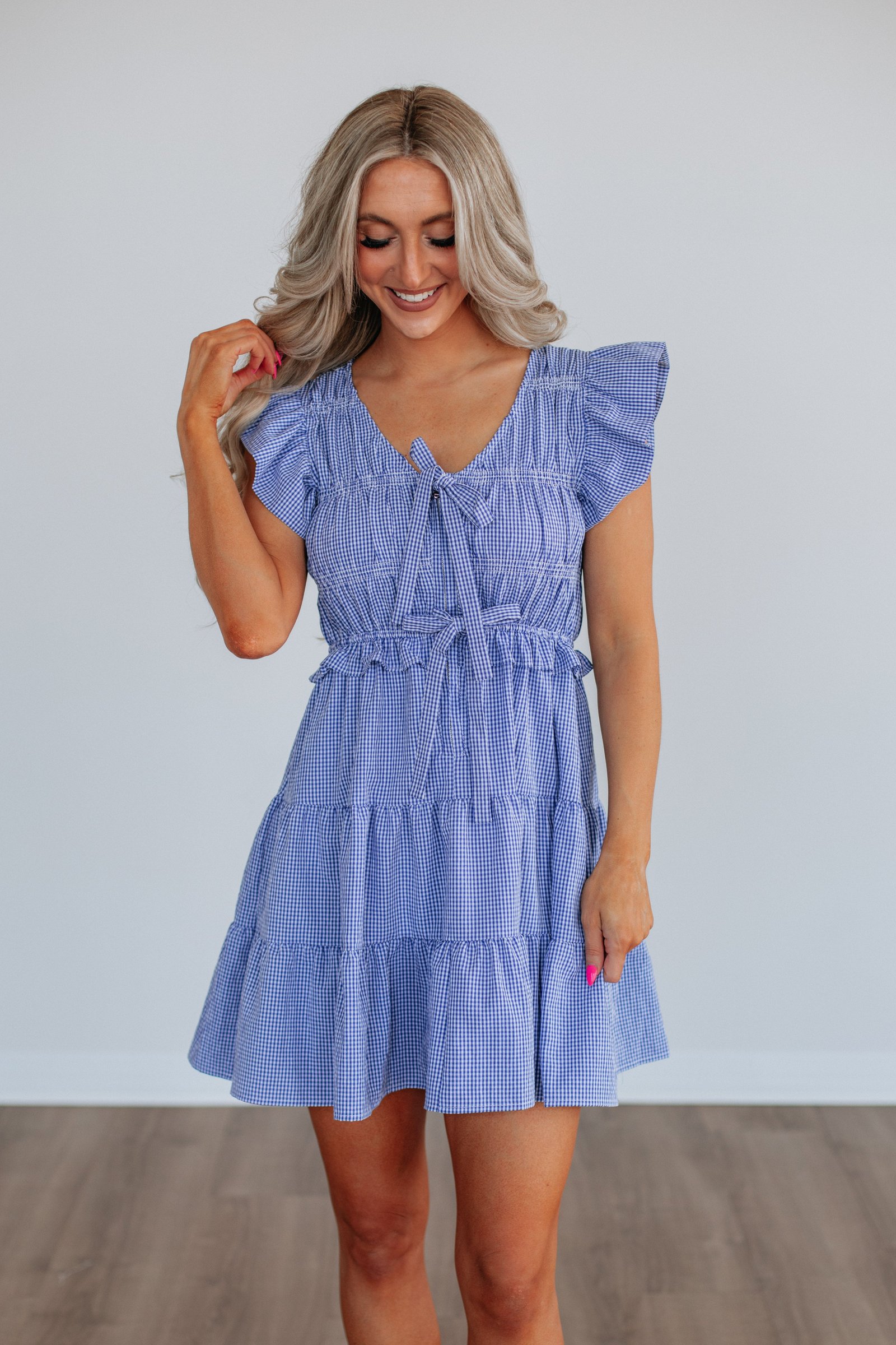 Harper Gingham Dress - Royal Blue Mix - Image 6