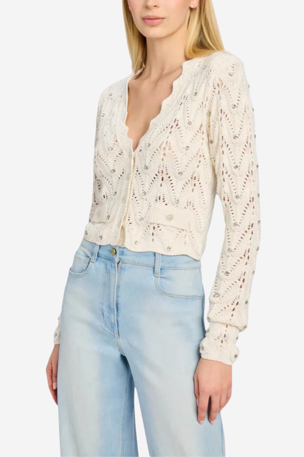 Blake Crystal Pointelle Cardigan - Natural - Image 2